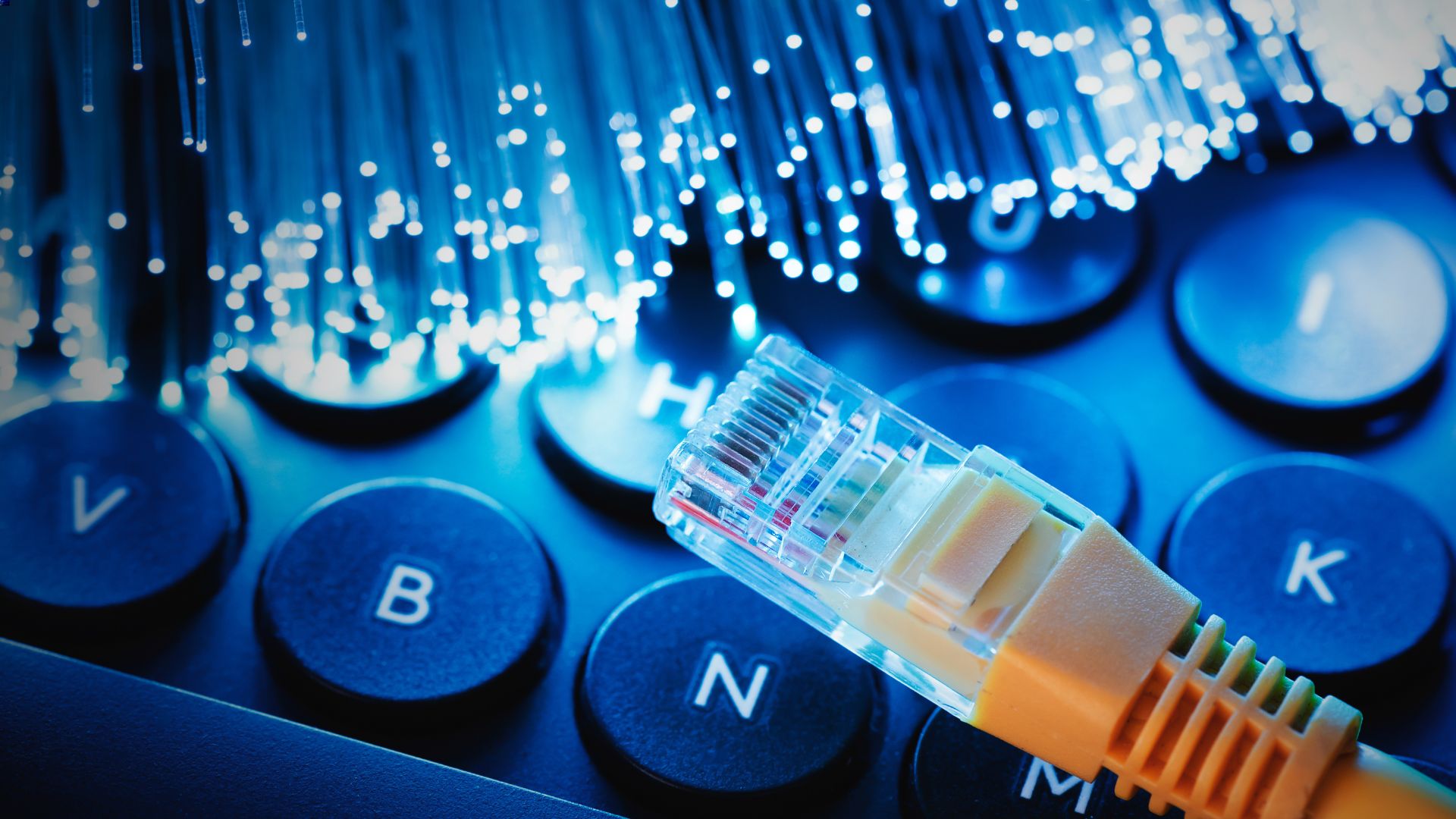 Fiber and ethernet on a keyboard