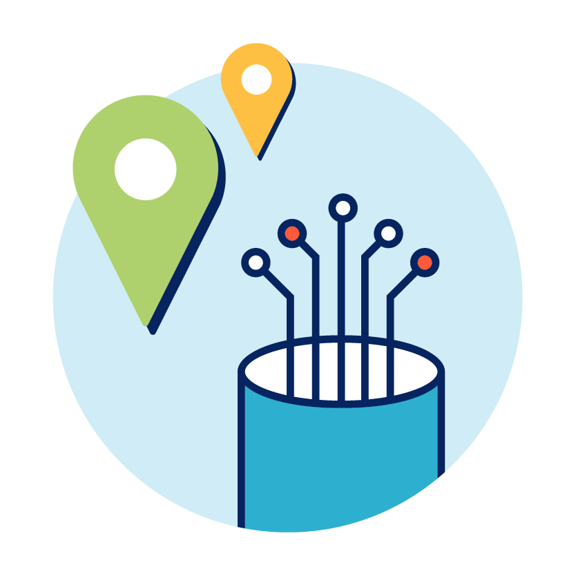 An icon of fiber optic cable with location markers