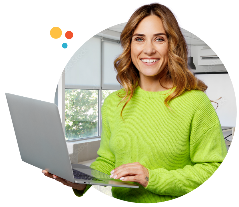 Woman happy about the digital infrastructure solution on her laptop