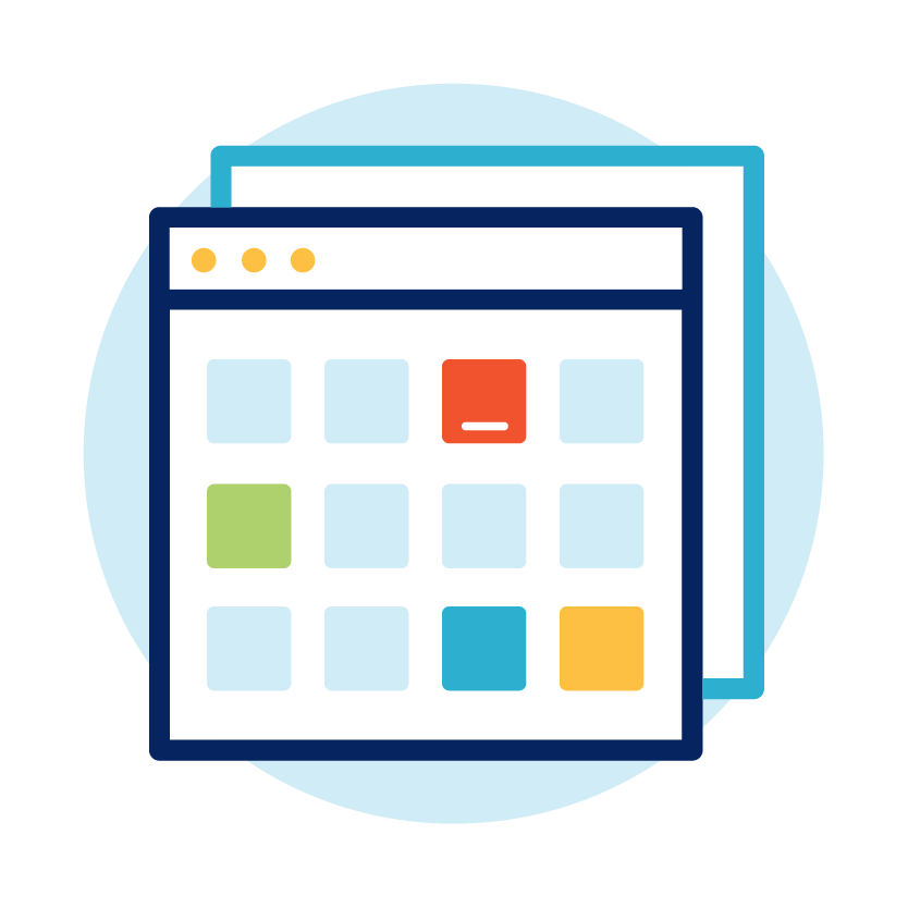 A browser screen with colored icons